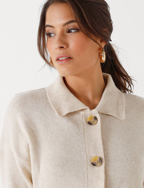 Gilet veste boutonné, polyester recyclé** (beige chiné)
