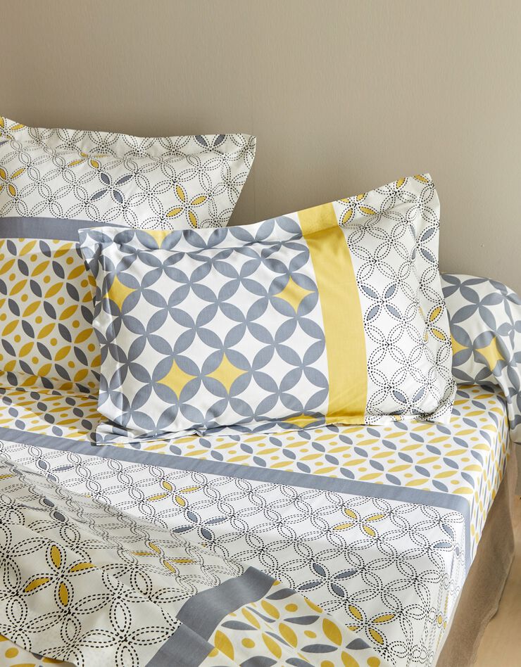 Bedlinnen Marlox in katoen met geometrische motieven (grijs / geel)
