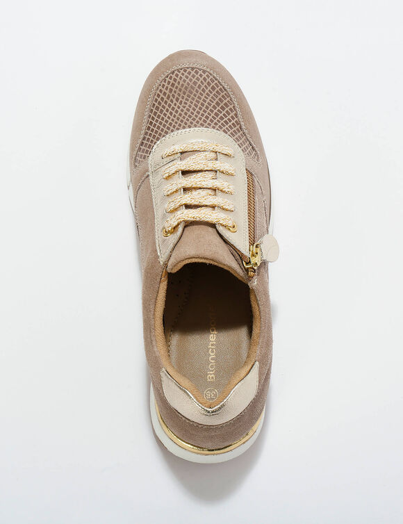 Leren sneakers met ritssluiting en veters (beige)