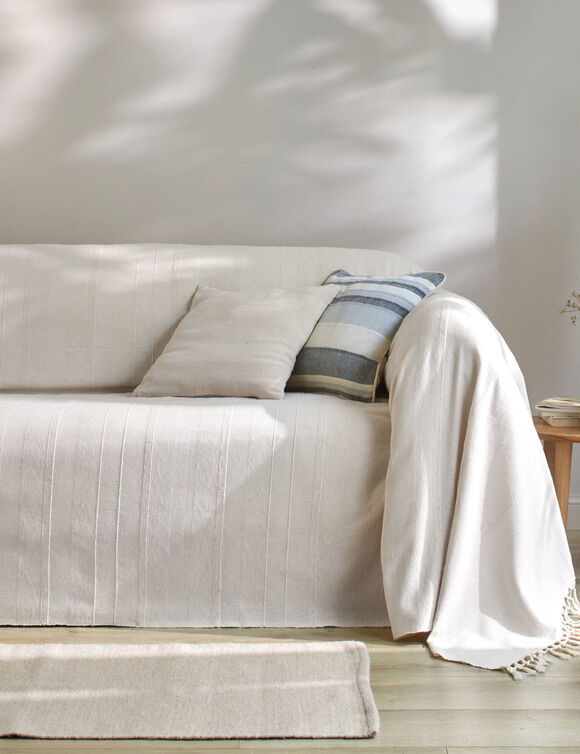   Plaid ou jeté uni coton tissage artisanal (écru)