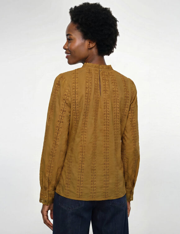 Blouse &agrave; col victorien, en broderie anglaise (vert olive)