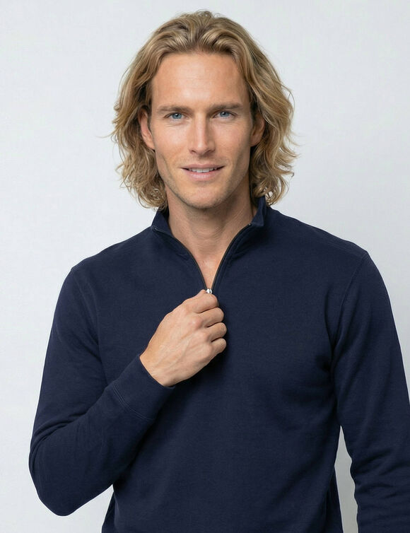 Sweat molleton col camionneur zipp&eacute; (marine)