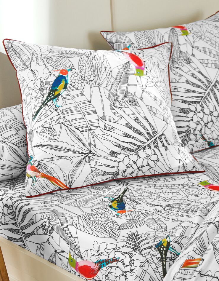 Linge de lit Diana en coton à motifs feuillage et oiseaux, blanc, hi-res image number 3