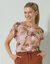 T-shirt met ronde hals en tropische print (koraal / kaki)