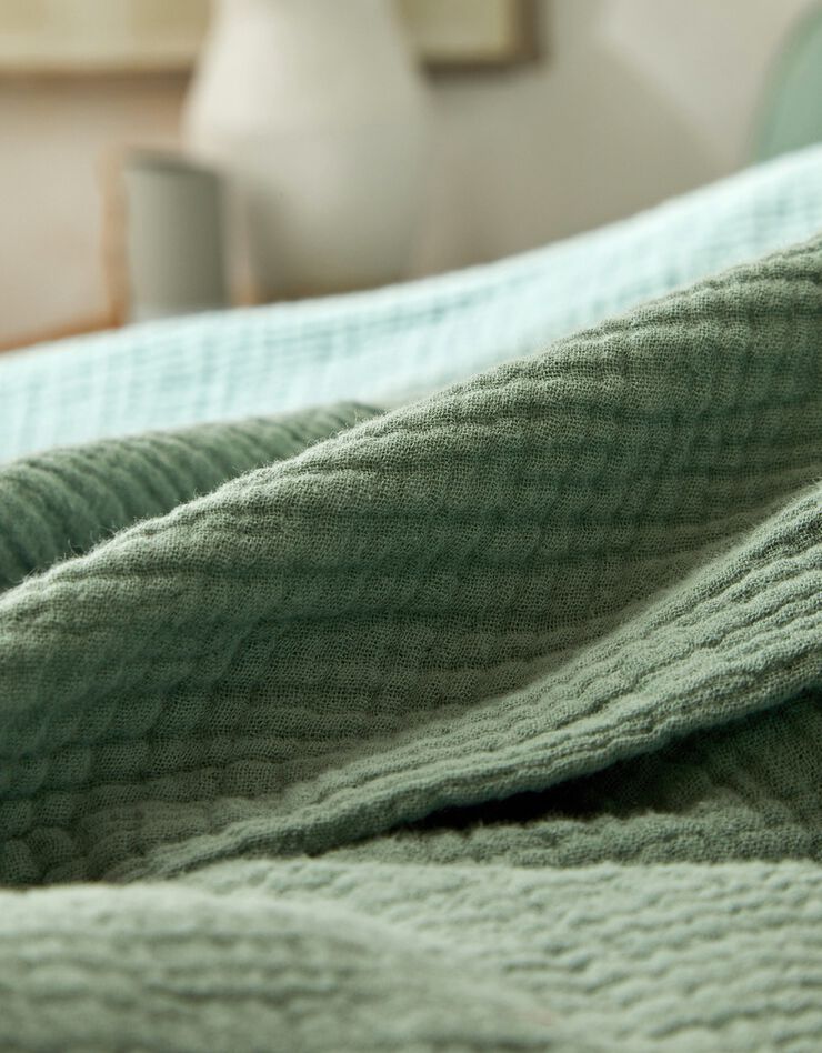 Linge de lit uni en triple gaze de coton (vert)