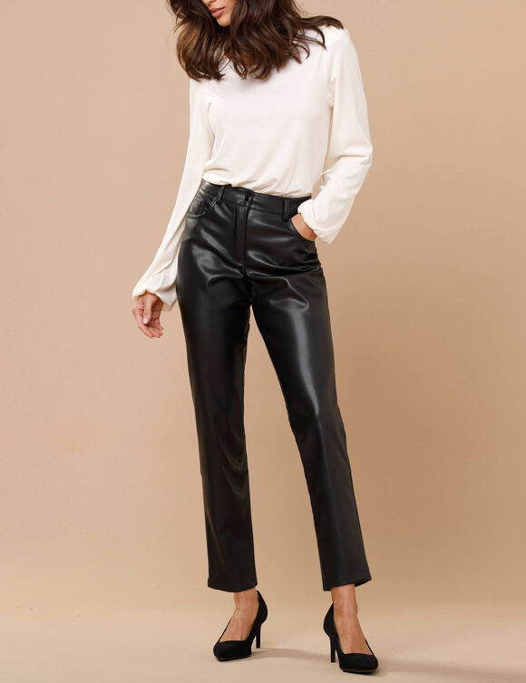 Taps toelopende 7/8-broek met gecoate look (zwart)