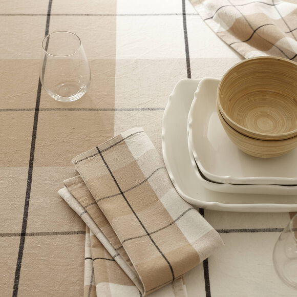 Nappe carreaux coton lin tiss&eacute; teint (beige)