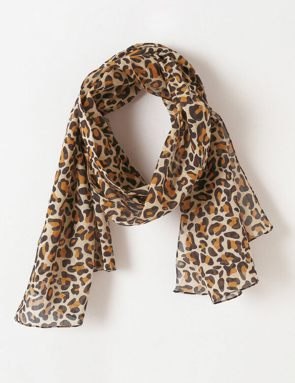 Foulard motif l&eacute;opard voile de coton (beige)