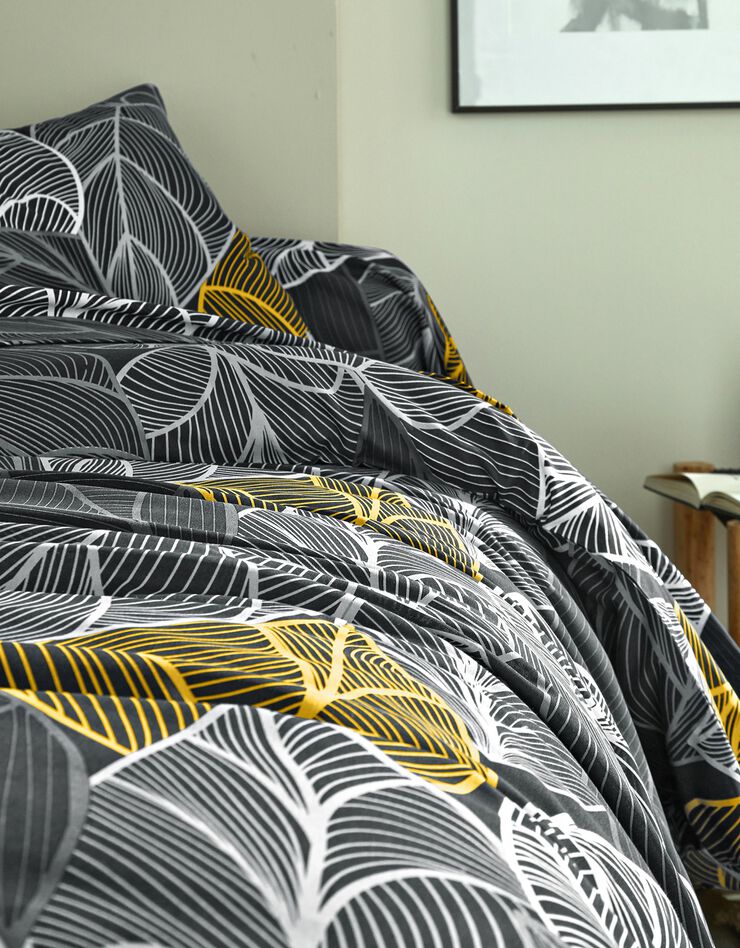 Linge de lit Elsa en polycoton à motifs feuilles (gris)