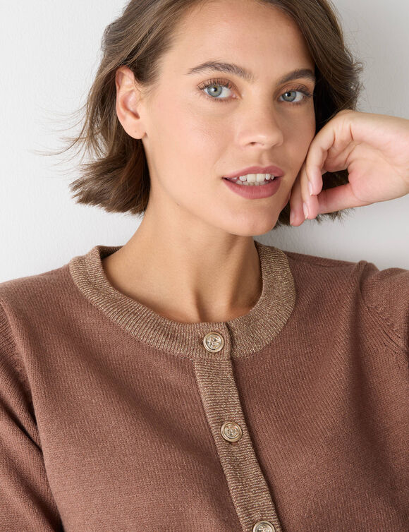Cardigan boutons dorés, détails brillants (noisette)