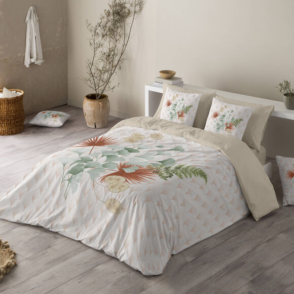 Eve katoenen bedlinnen met bloemenprint (wit)