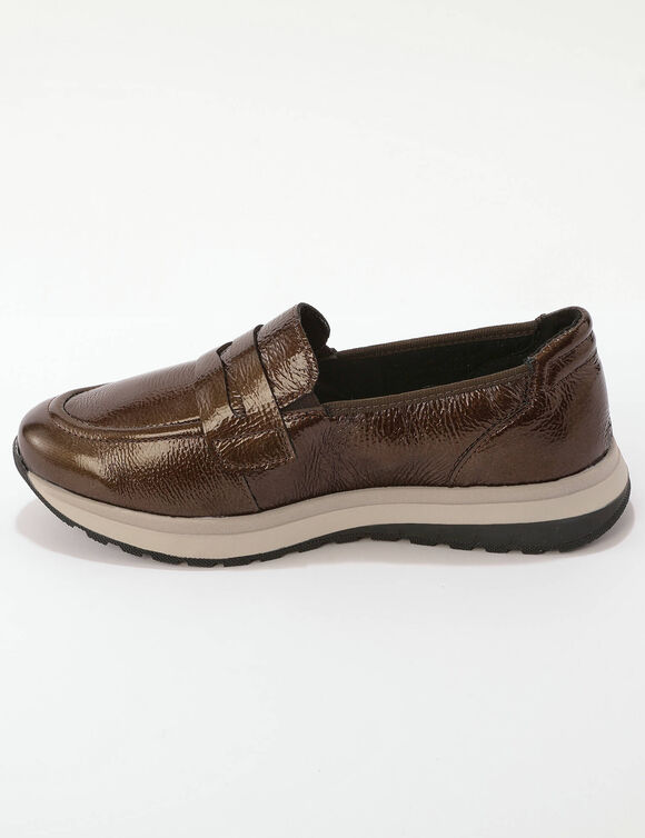 Mocassins met sleehak, extra brede breedte (chocolade)