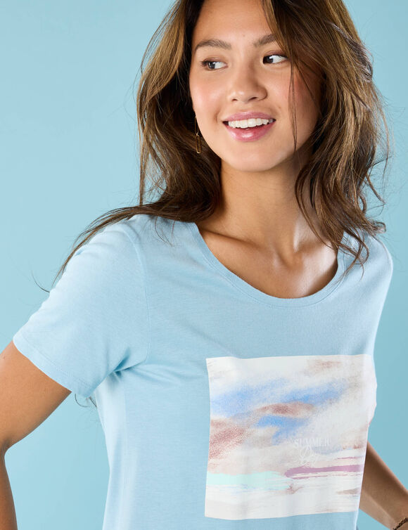 T-shirt Spécial Petites, manches courtes imprimé placé (bleu ciel)