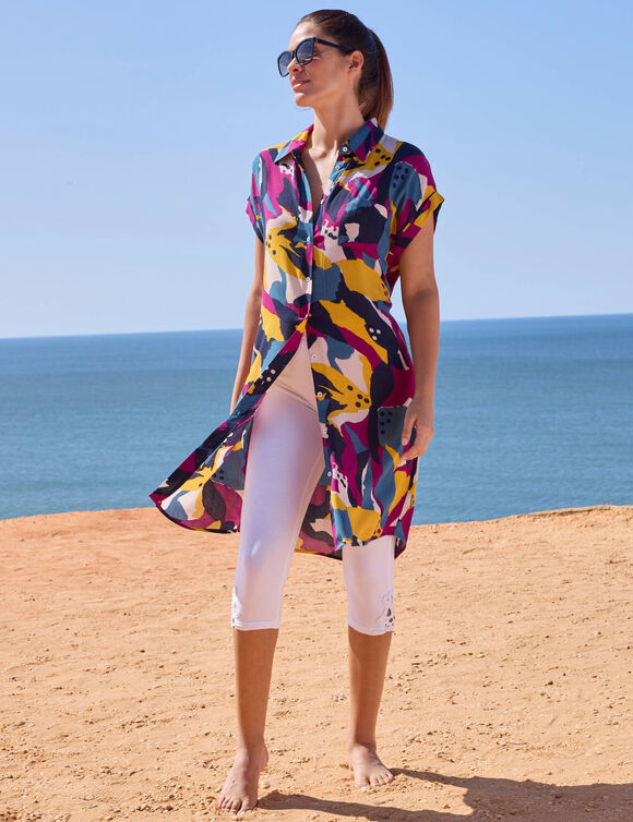 Robe de plage imprim&eacute;e, cr&eacute;pon (marine / violine)