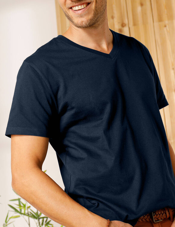 Tee-shirt col V manches courtes - lot de 3 (turquoise + bordeaux + marine)