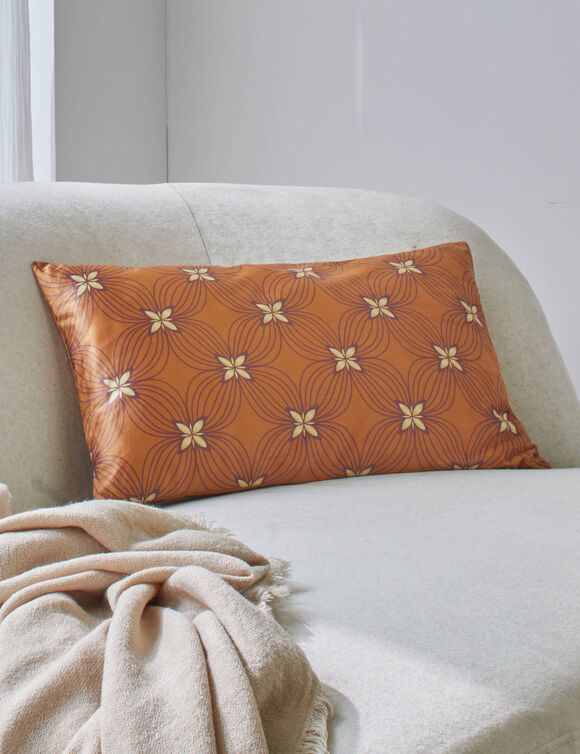 Coussin rectangulaire velours imprimé fleurs (caramel)