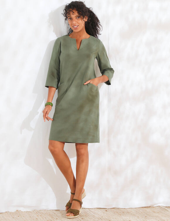 Robe forme housse unie, mélange coton-lin  (bronze)