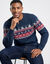 Pull homme col rond manches longues, maille jacquard (marine)