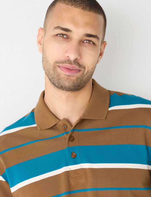 Polo rayée maille piquée manches longues  (cuivre)