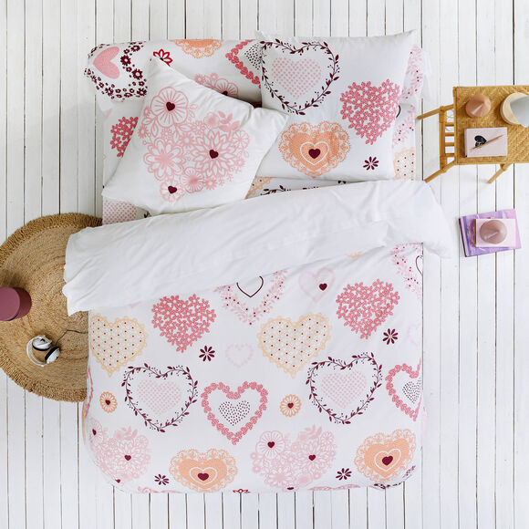 Bedlinnen Candice, in katoen met hartjesprint  (roze)