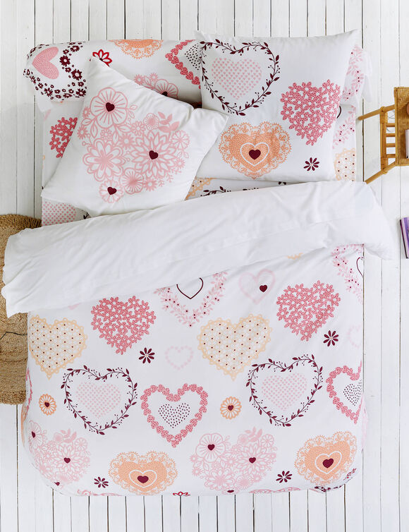 Linge de lit Candice en coton imprim&eacute; c&oelig;urs (rose)