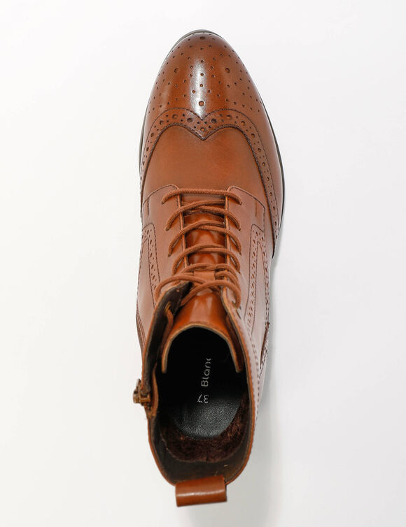 Bottines montantes doubl&eacute;es &agrave; lacets en cuir fleuri (marron)