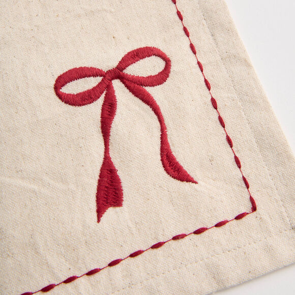 Serviettes de table brod&eacute;es en coton/lin - lot de 4 (naturel / rouge)