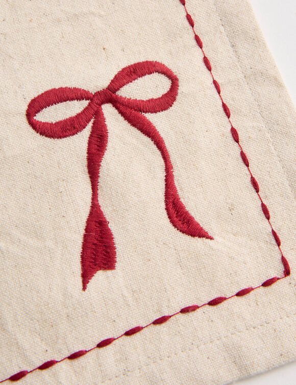 Geborduurde servetten van katoen/linnen - set van 4 (naturel / rood)