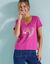 T-shirt met V-hals en goudkleurige print (Indisch roze)