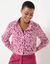 Tweekleurige blouse bedrukt, van cr&ecirc;pe (ecru / pruim)