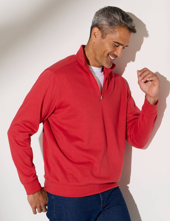 Sweat molleton col camionneur zippé (corail grisé)