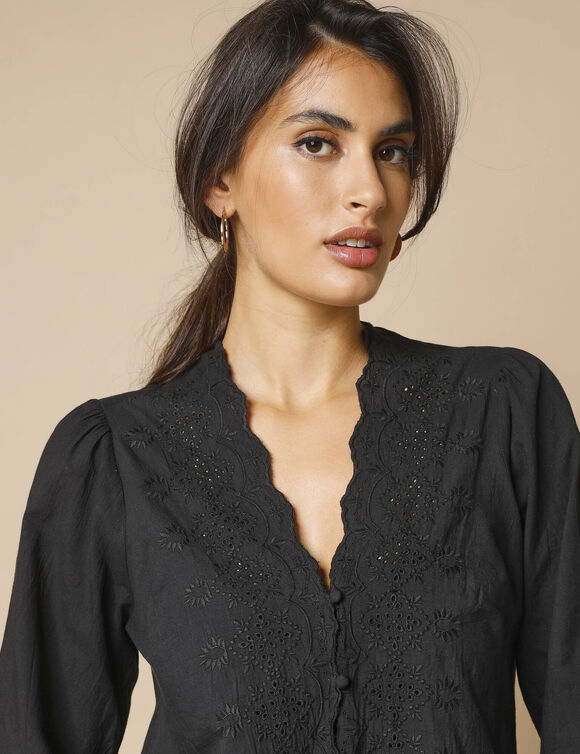 Chemisier broderie anglaise, coton (noir)