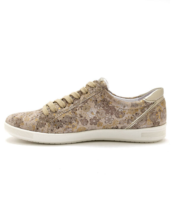 Baskets cuir imprimée beige - grande largeur (beige)
