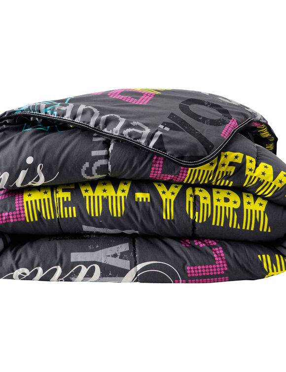 Couette coton imprimée Capitales 400 g/m² (noir)
