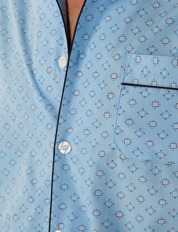 Pyjama imprimé popeline polycoton  (bleu)