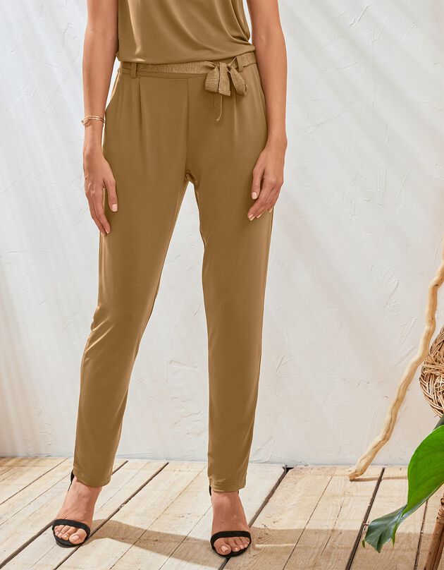 Effen broek in tricot (tabak)
