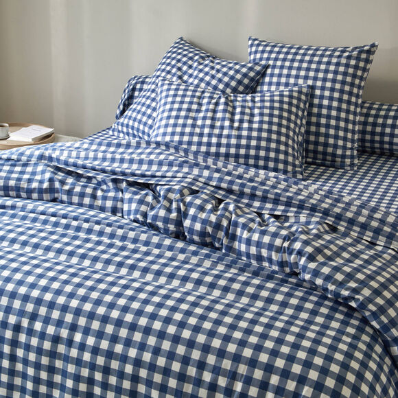 Linge de lit Lou imprim&eacute; carreaux - en coton (marine)