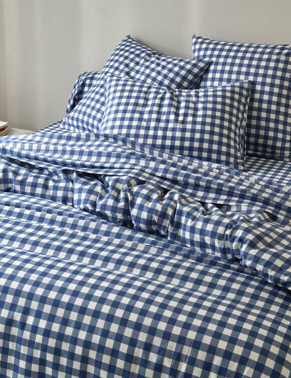 Linge de lit Lou imprim&eacute; carreaux - en coton (marine)