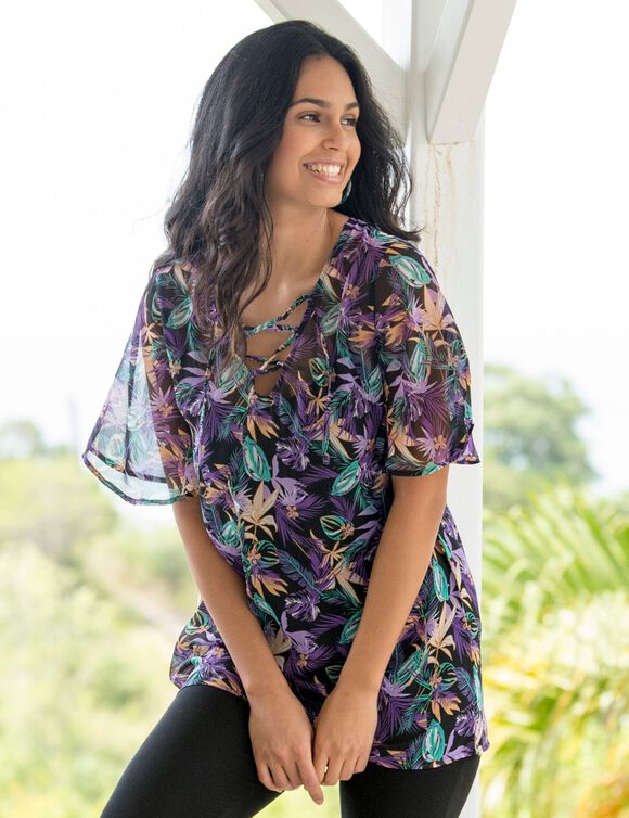 Tunique voile imprimée (noir / violet)