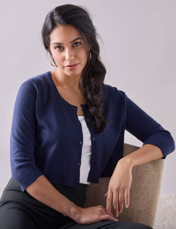 Gilet boléro boutonné, toucher doux (marine)