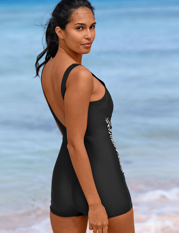 Combishort de bain imprim&eacute; z&egrave;bre (noir)