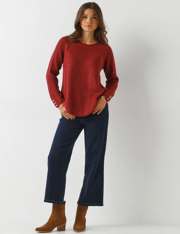 Pull évasé, maille anglaise toucher doux (bordeaux)