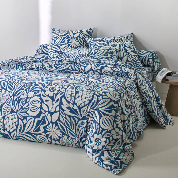 Bedlinnen Montego, in bedrukt katoen (blauw)