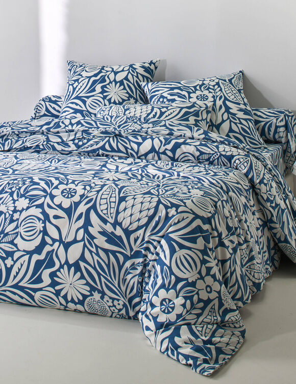 Bedlinnen Montego, in bedrukt katoen (blauw)