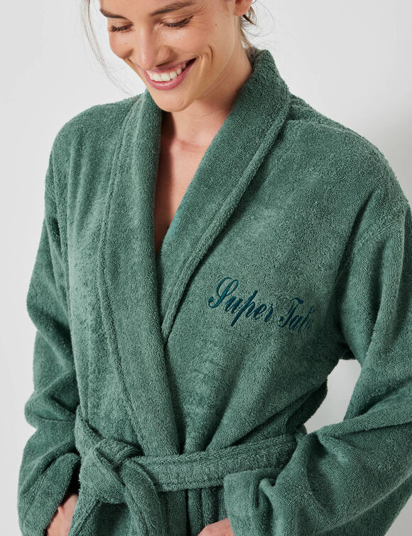 Peignoir mixte adulte éponge bouclette col châle personnalisable (eucalyptus)