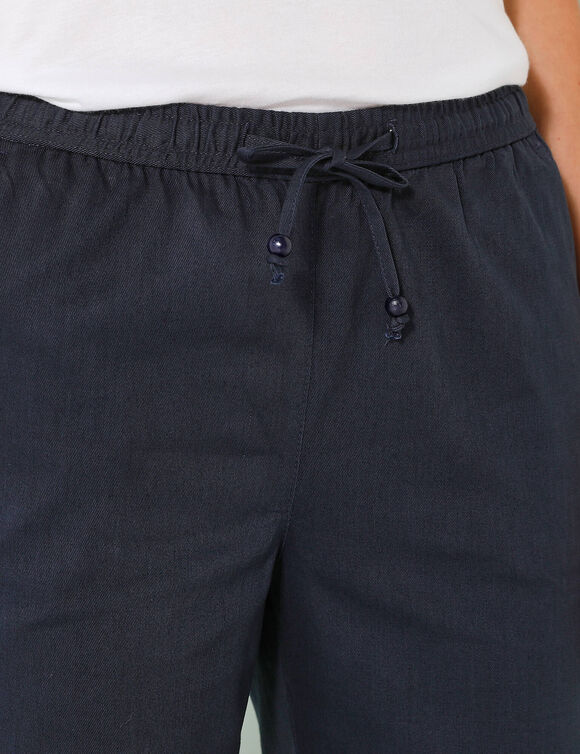 Pantalon mom 7/8ème uni, coton (marine)