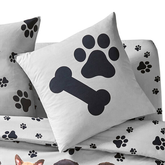 Linge de lit Fidèles en coton imprimé chiots (gris)