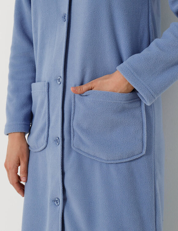 Peignoir polaire boutonn&eacute; (bleu)