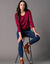 Cardigan boutonné col rond uni, toucher doux (prune)