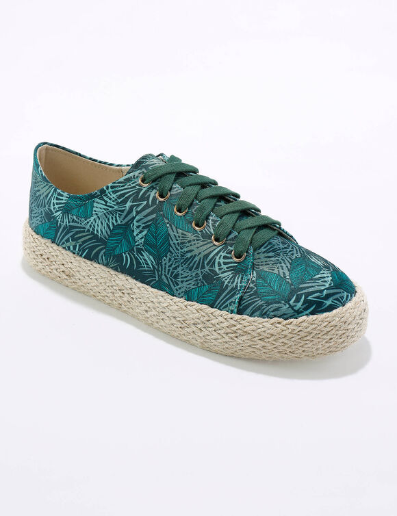 Sneakers met doorloopzool in koord - tropical print (groen)